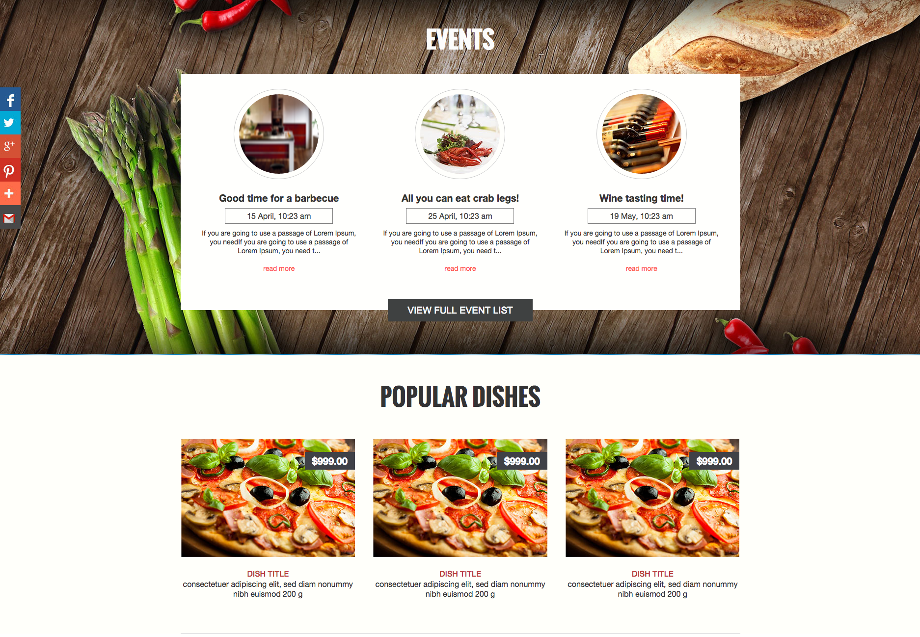 Delicious restaurant mini-site template