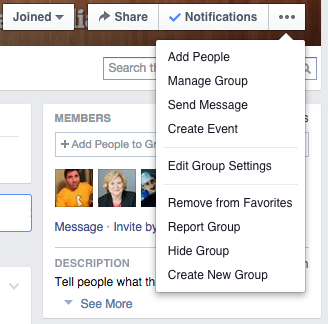 Facebook Groups menu