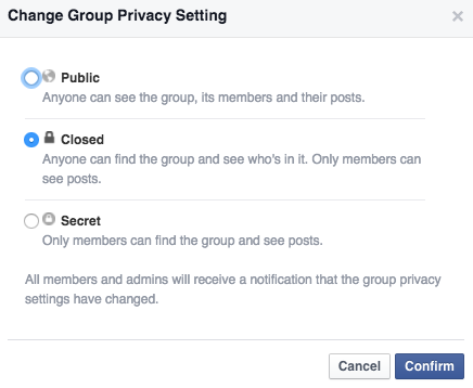 Facebook Group privacy settings