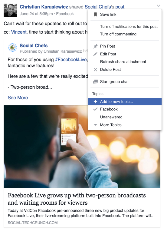 How to add a Facebook Group topic