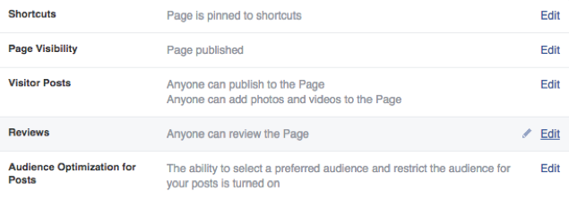 Facebook Page review settings