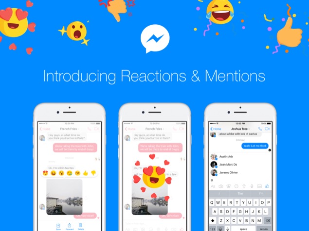 Messenger reactions and mentions