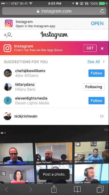 Animated GIF showing how to use Instagram mobile web sharing