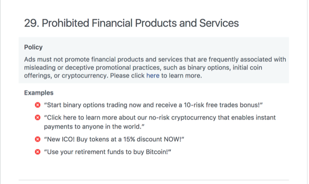 Facebook Ads cryptocurrency policy
