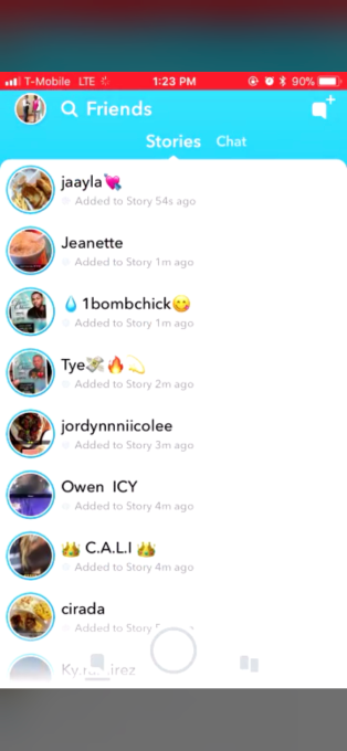 Snapchat chronlogical stories feed