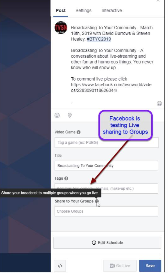 Facebook Live video to Groups