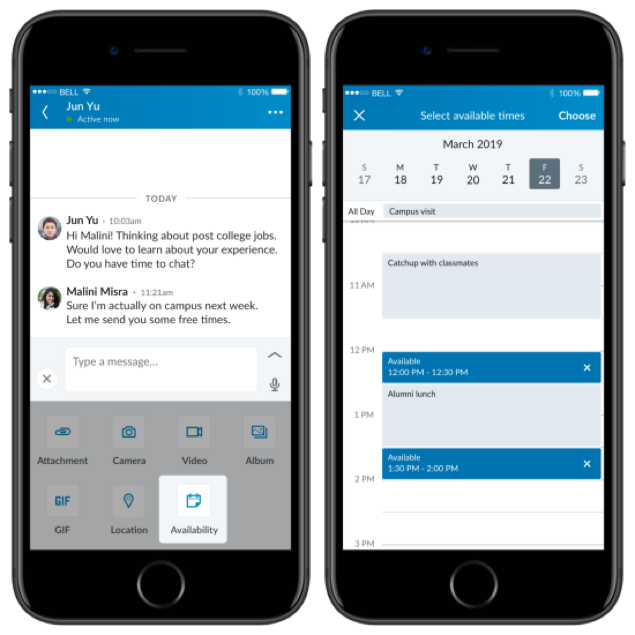 LinkedIn Messenger meeting availability