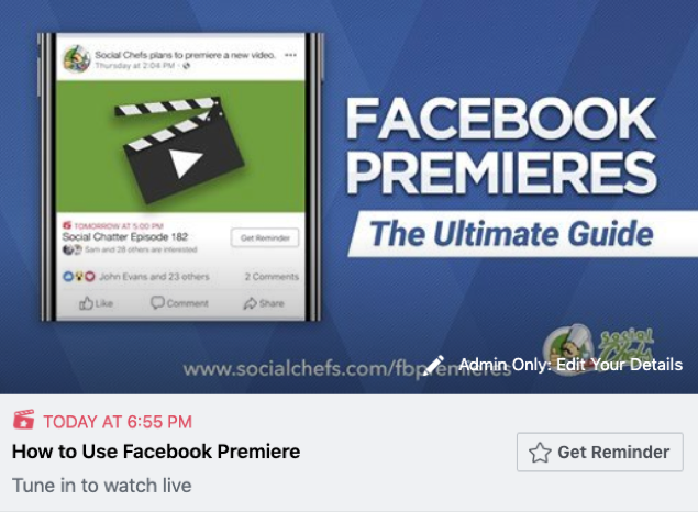 Facebook Premiere - Get reminder