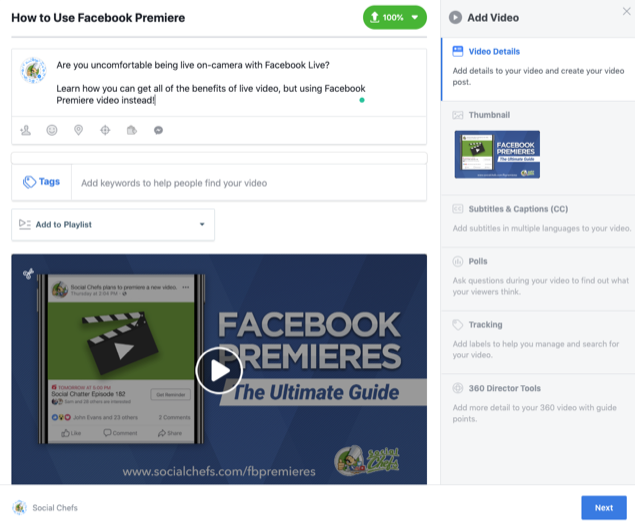 Facebook Premiere - Creating your video