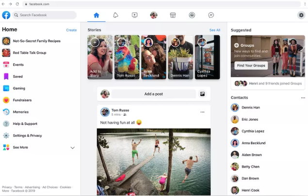 Facebook website redesign for 2019