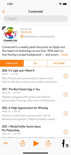 Overcast, podcast player for iOS