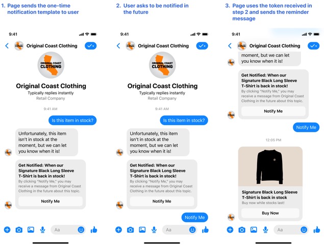 Facebook one-time notification API for Messenger